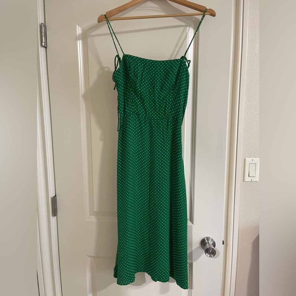 Green polka dot Reformation women’s dress